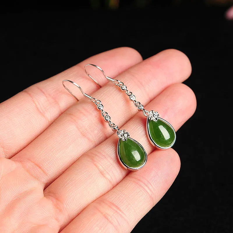 Natural Jade Earrings Nephrite Silver Earrings EG93