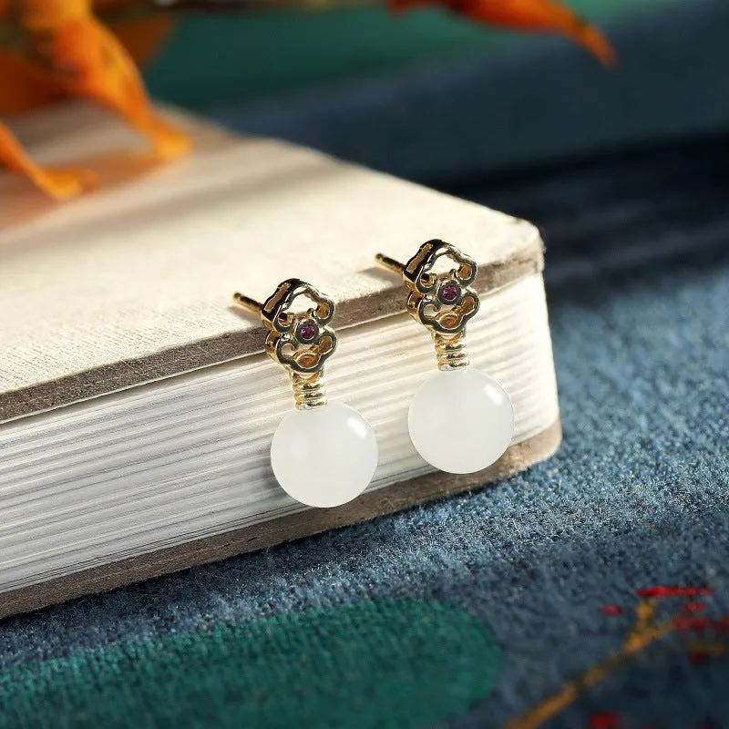 Natural Jade Earrings Nephrite Silver Earrings ZNE209