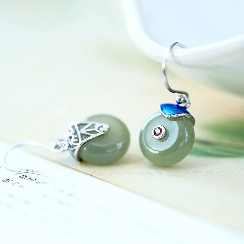 Natural Jade Earrings Nephrite Silver Earrings ZNE237