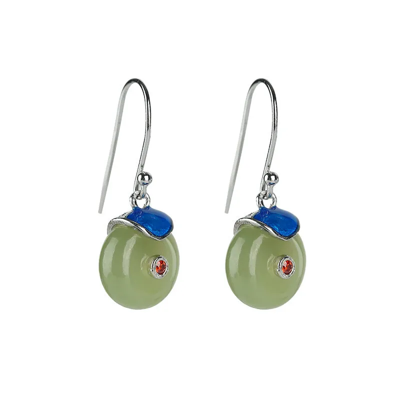 Natural Jade Earrings Nephrite Silver Earrings ZNE237