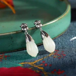 Natural Jade Earrings Nephrite Silver Earrings ZNE469