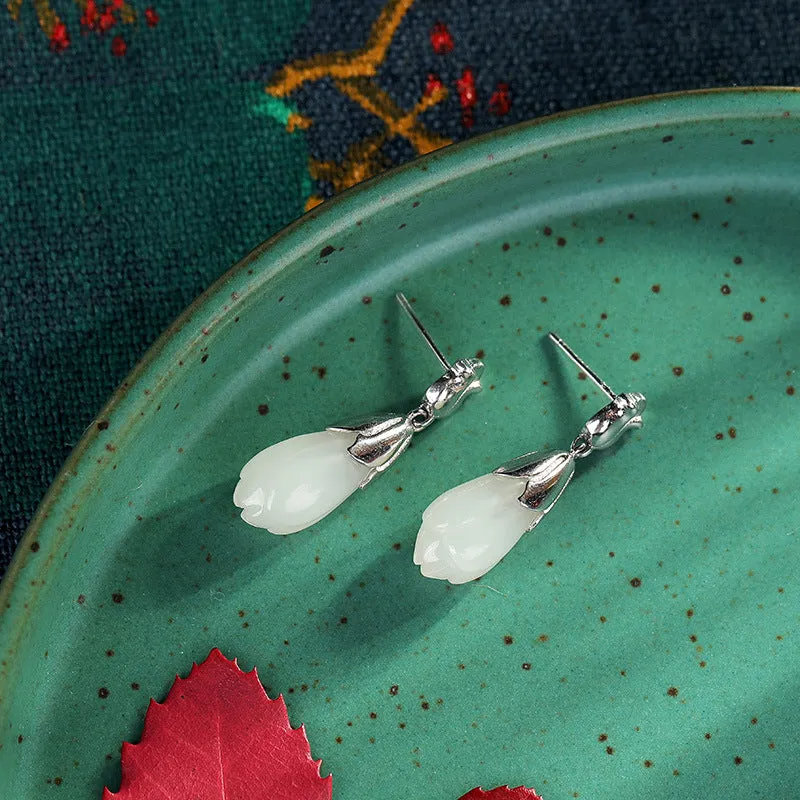 Natural Jade Earrings Nephrite Silver Earrings ZNE469