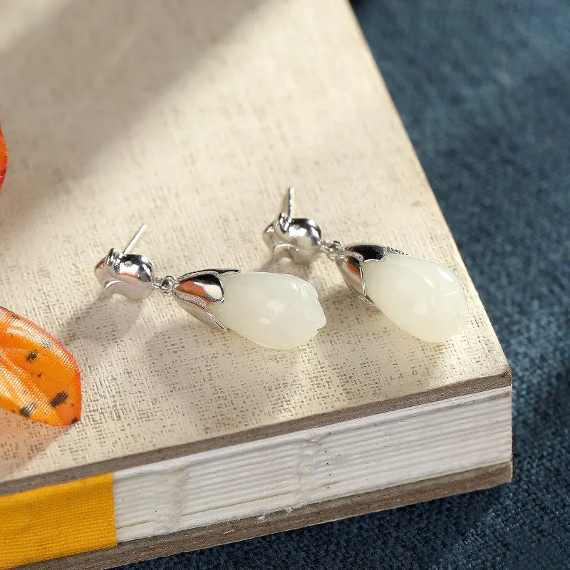 Natural Jade Earrings Nephrite Silver Earrings ZNE469
