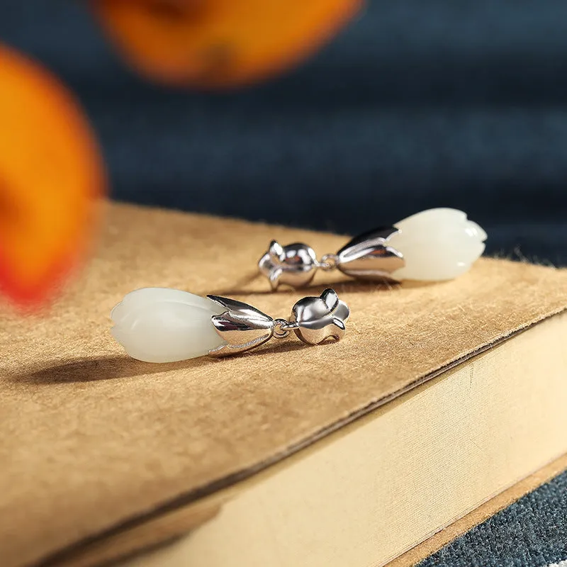 Natural Jade Earrings Nephrite Silver Earrings ZNE469