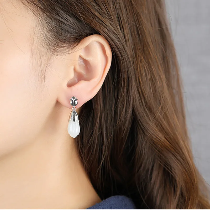 Natural Jade Earrings Nephrite Silver Earrings ZNE469