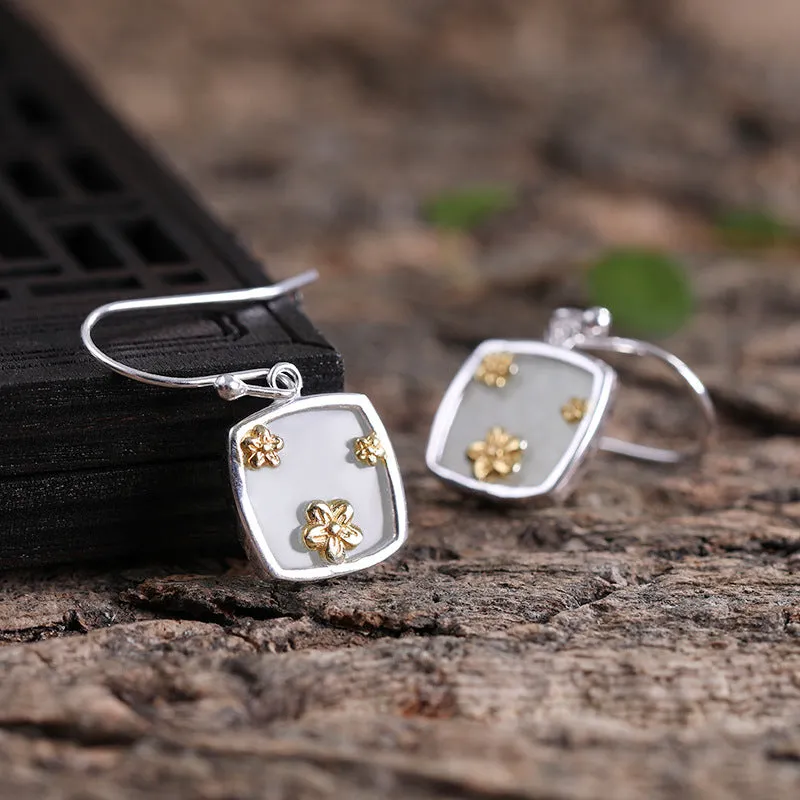 Natural Jade Earrings Nephrite Silver Earrings ZNE494