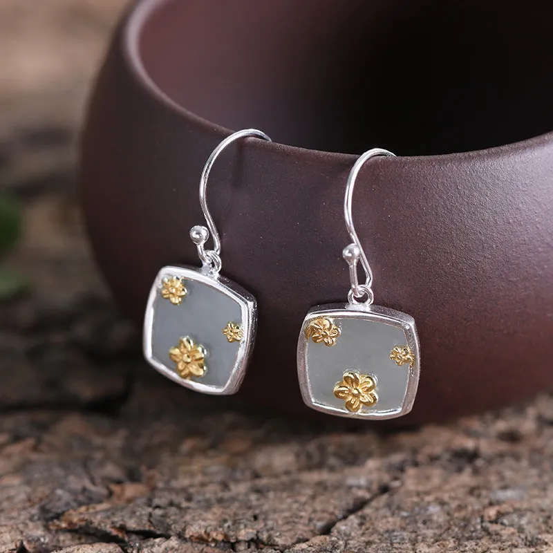 Natural Jade Earrings Nephrite Silver Earrings ZNE494