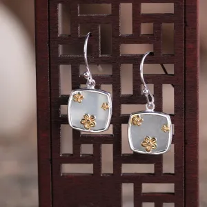 Natural Jade Earrings Nephrite Silver Earrings ZNE494