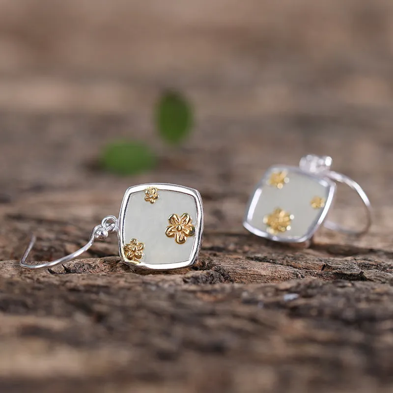 Natural Jade Earrings Nephrite Silver Earrings ZNE494