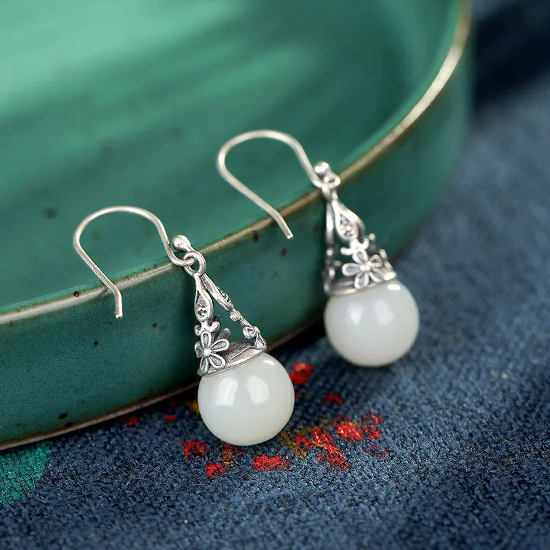 Natural Jade Earrings Nephrite Silver Earrings ZNE499