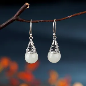 Natural Jade Earrings Nephrite Silver Earrings ZNE499