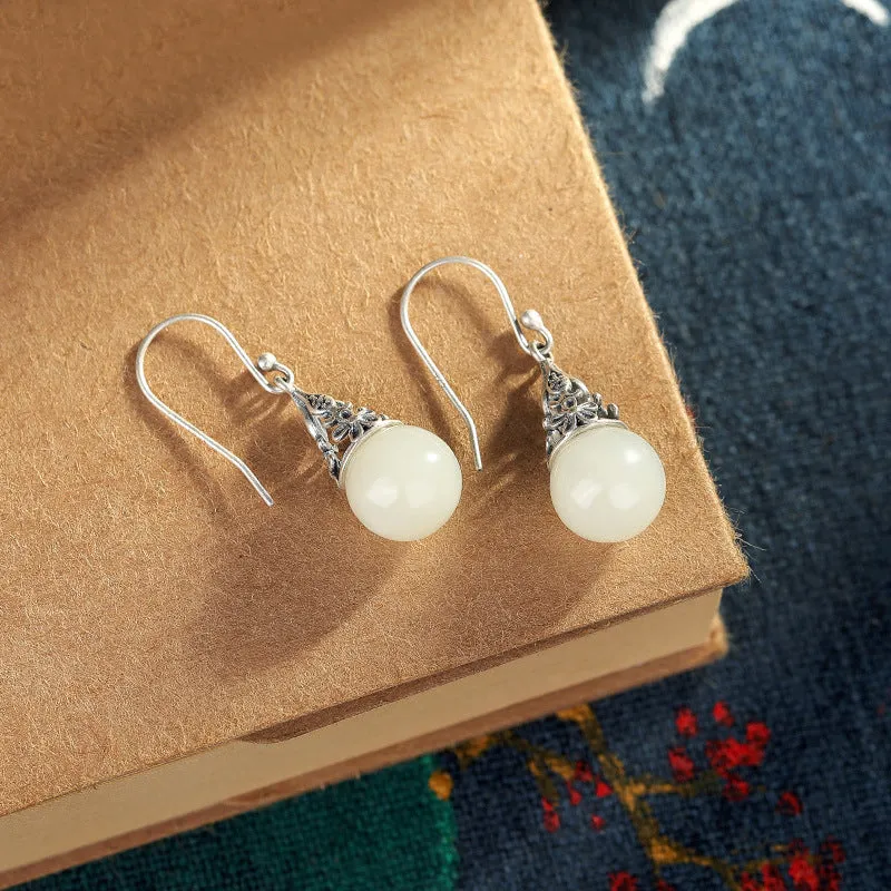 Natural Jade Earrings Nephrite Silver Earrings ZNE499