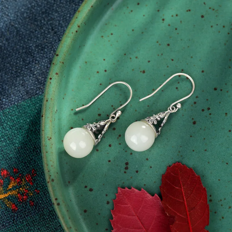 Natural Jade Earrings Nephrite Silver Earrings ZNE499