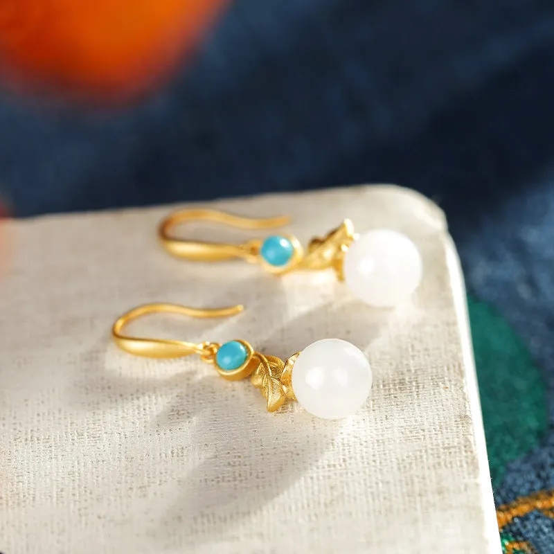Natural Jade Earrings Nephrite Turquoise Silver Earrings ZNE437