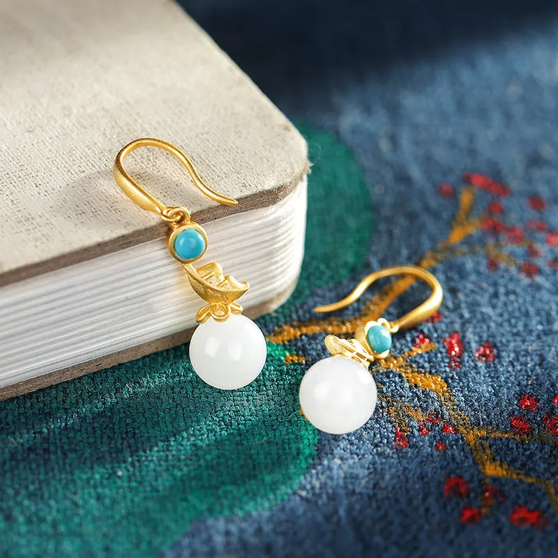 Natural Jade Earrings Nephrite Turquoise Silver Earrings ZNE437