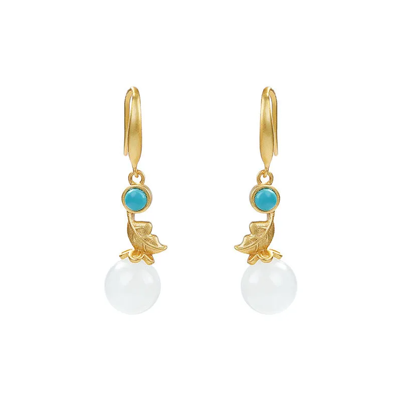 Natural Jade Earrings Nephrite Turquoise Silver Earrings ZNE437