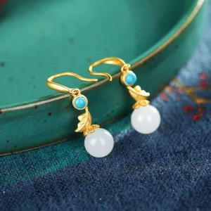 Natural Jade Earrings Nephrite Turquoise Silver Earrings ZNE437