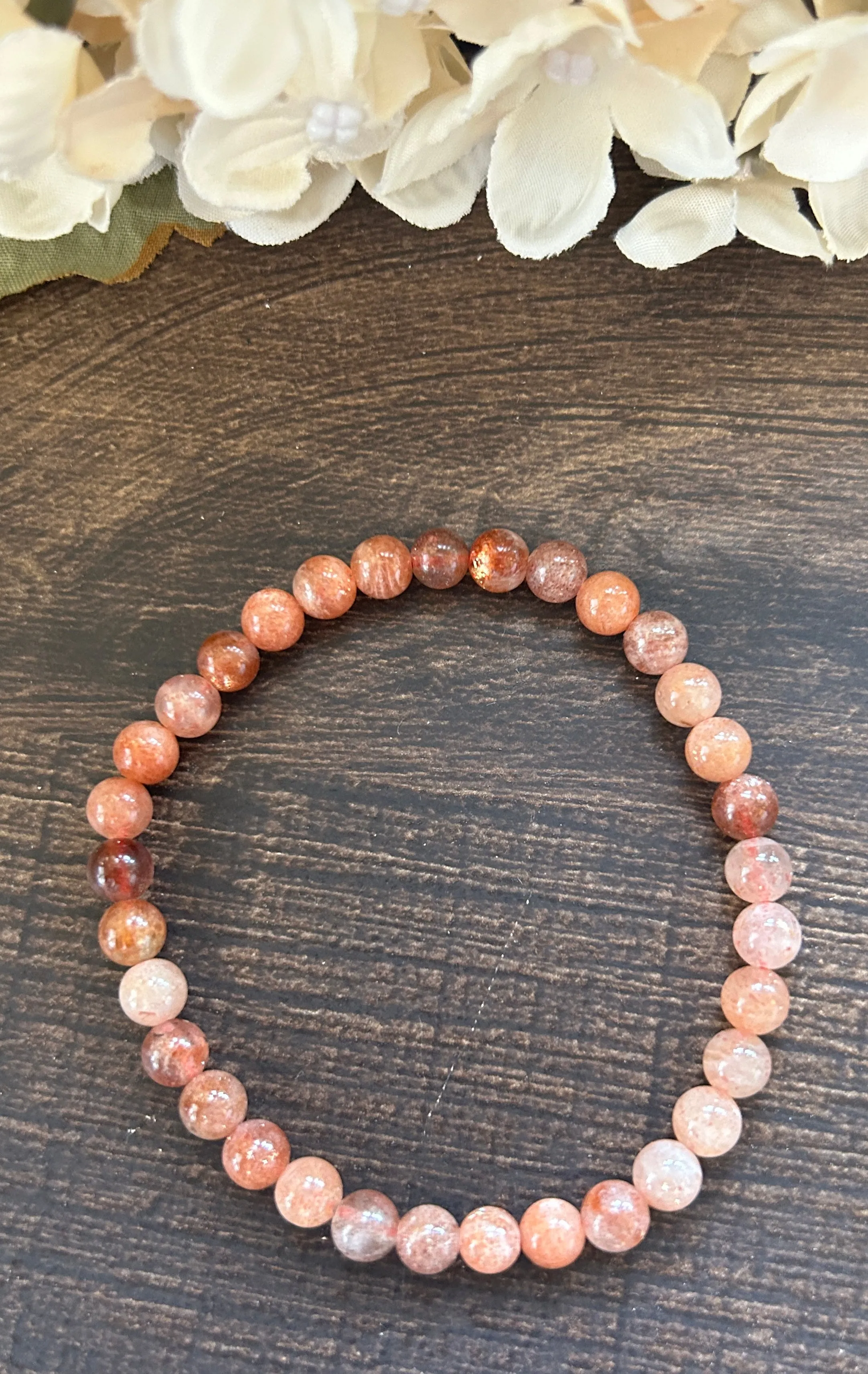 Natural Stone Gem Bracelet 7 inch Stretch 6mm Round-Sunstone