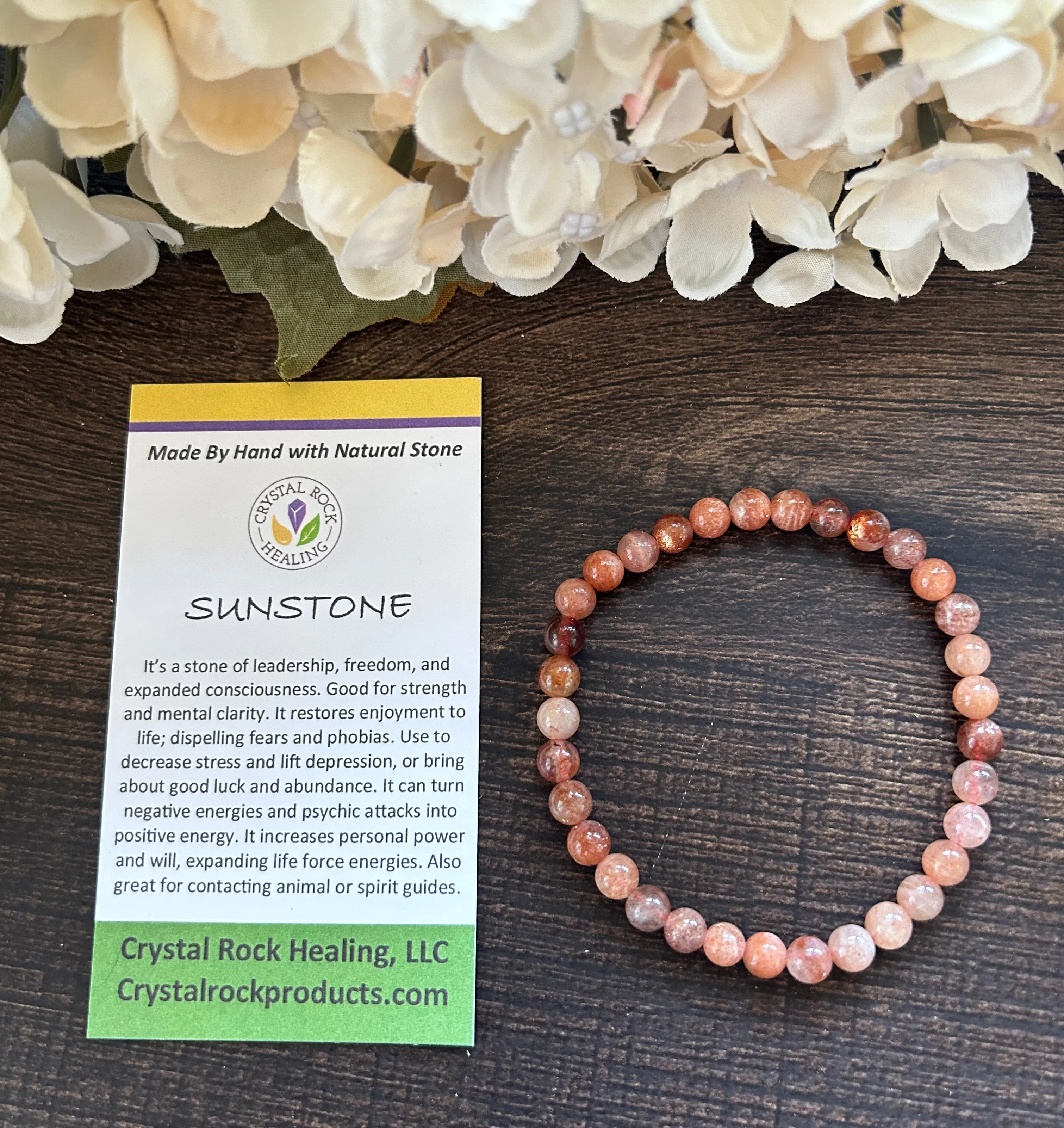 Natural Stone Gem Bracelet 7 inch Stretch 6mm Round-Sunstone