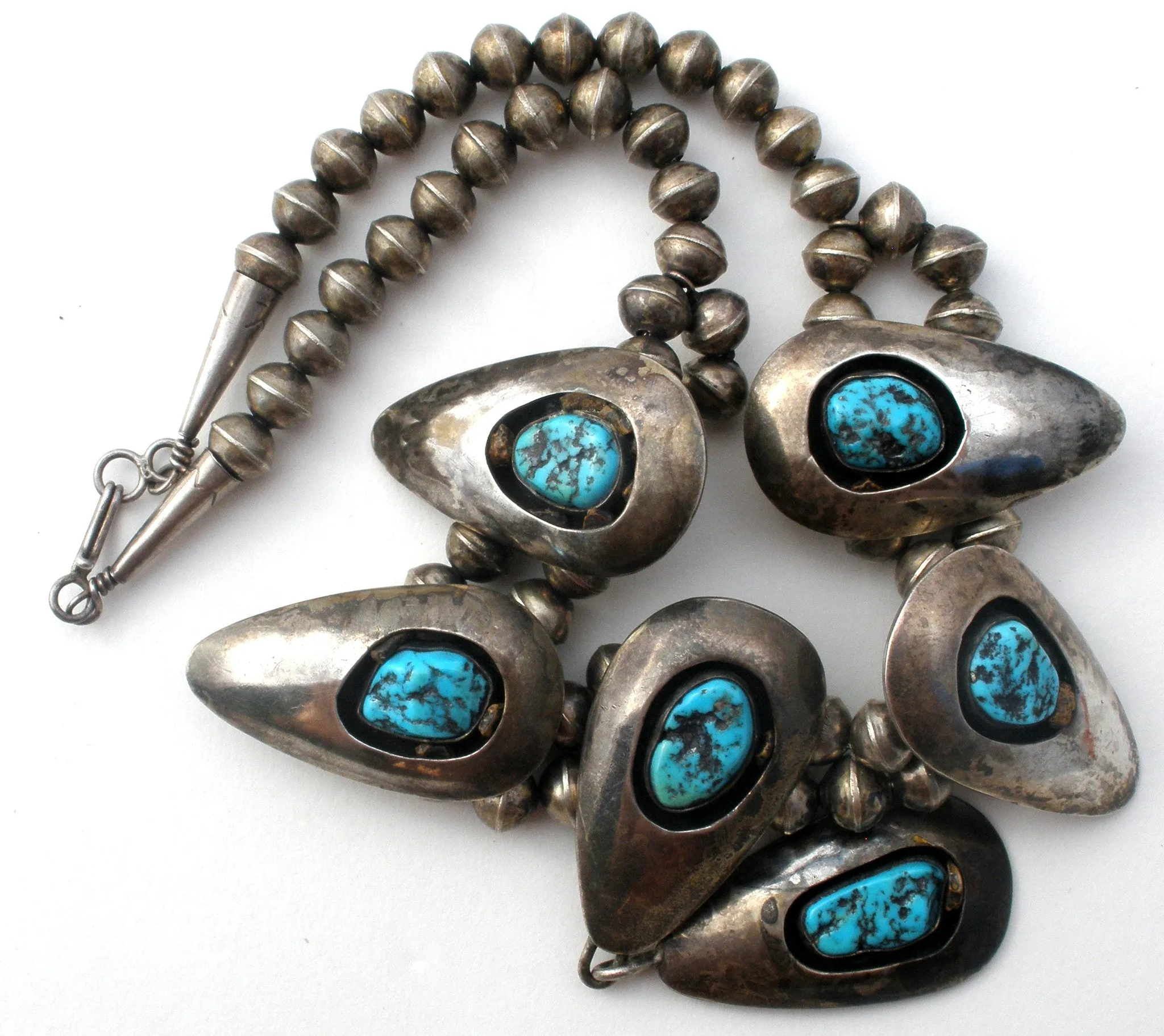 Navajo Squash Blossom Shadowbox Turquoise Necklace