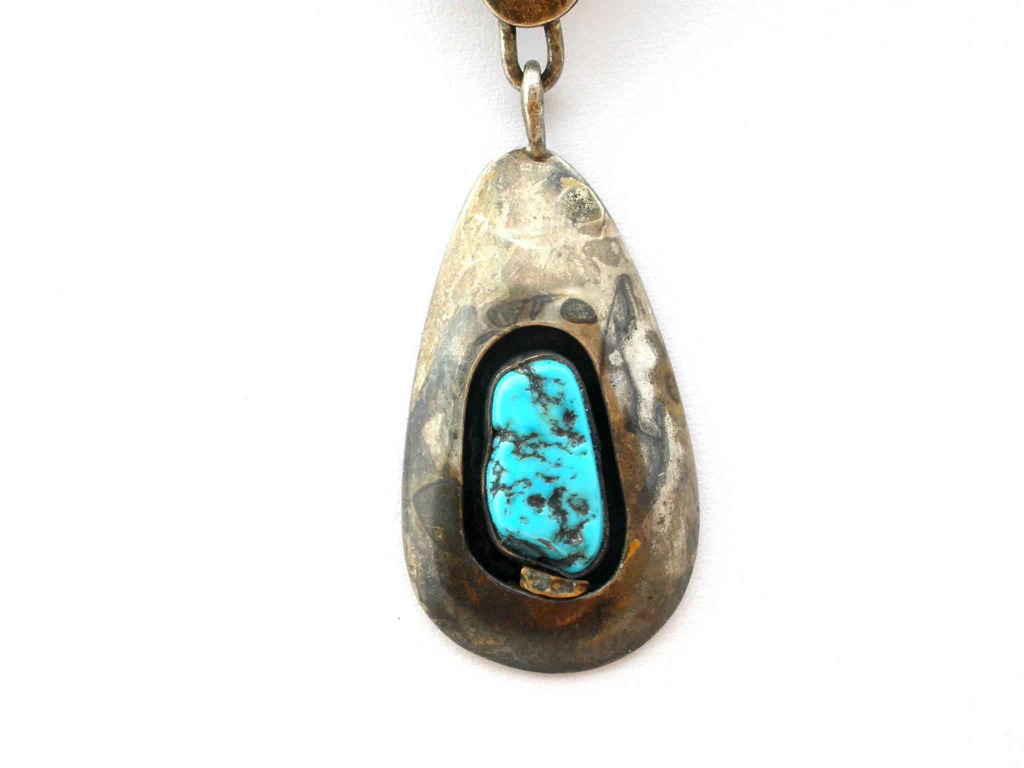 Navajo Squash Blossom Shadowbox Turquoise Necklace