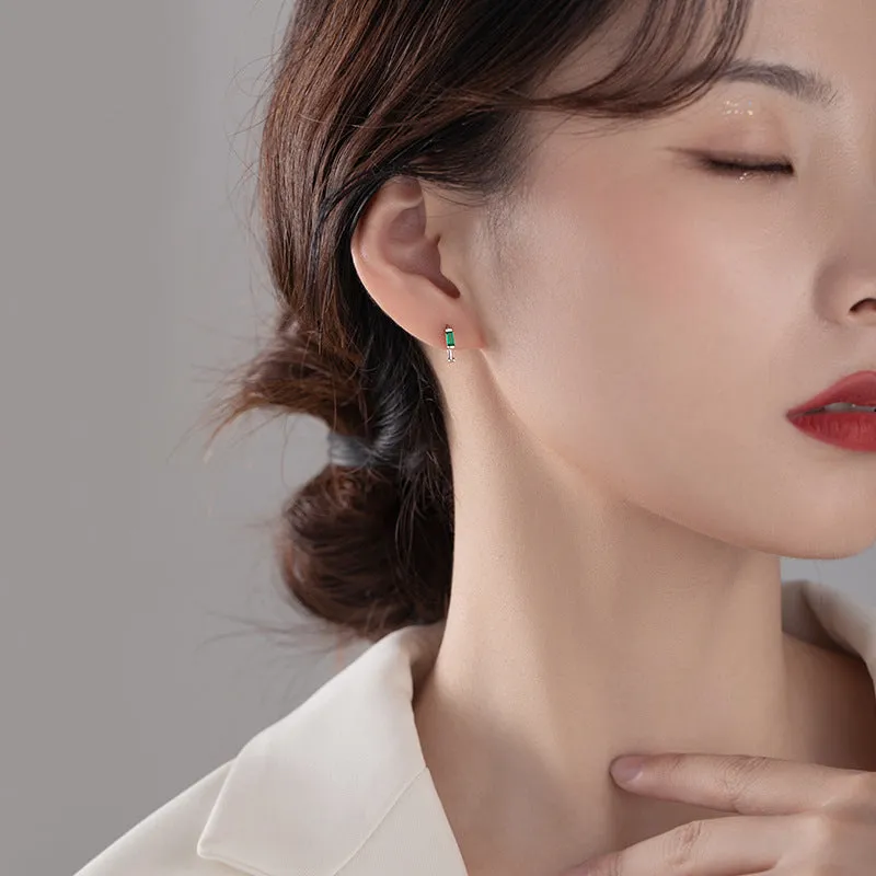 New Hot Sell Women's Emerald Hoop Stud Earrings