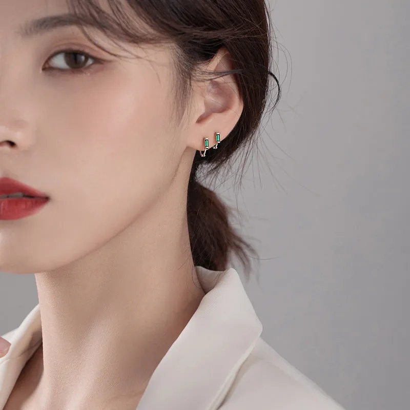 New Hot Sell Women's Emerald Hoop Stud Earrings