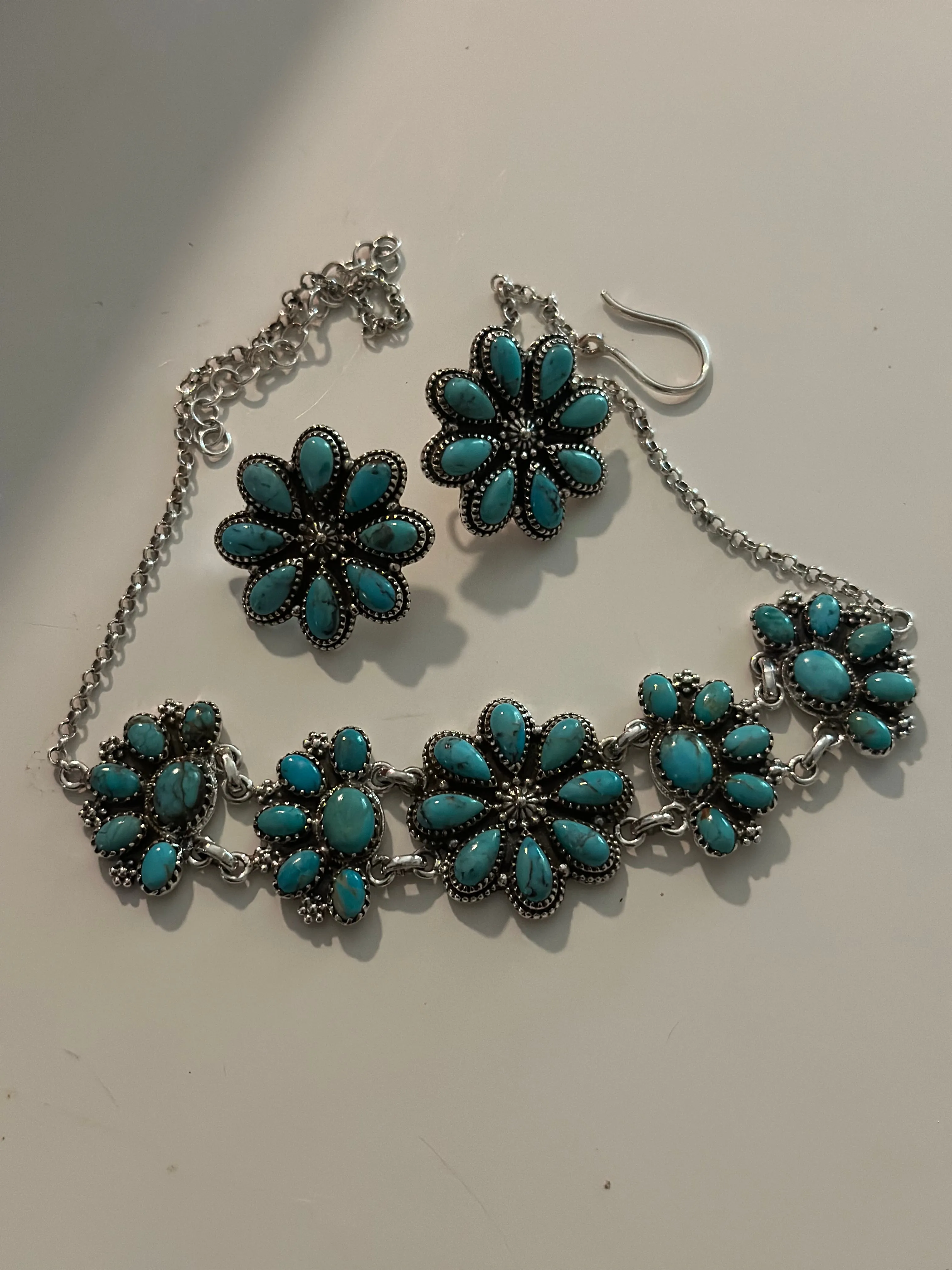 Nizhoni Kingman Turquoise & Sterling Silver Choker Necklace & Earring Set