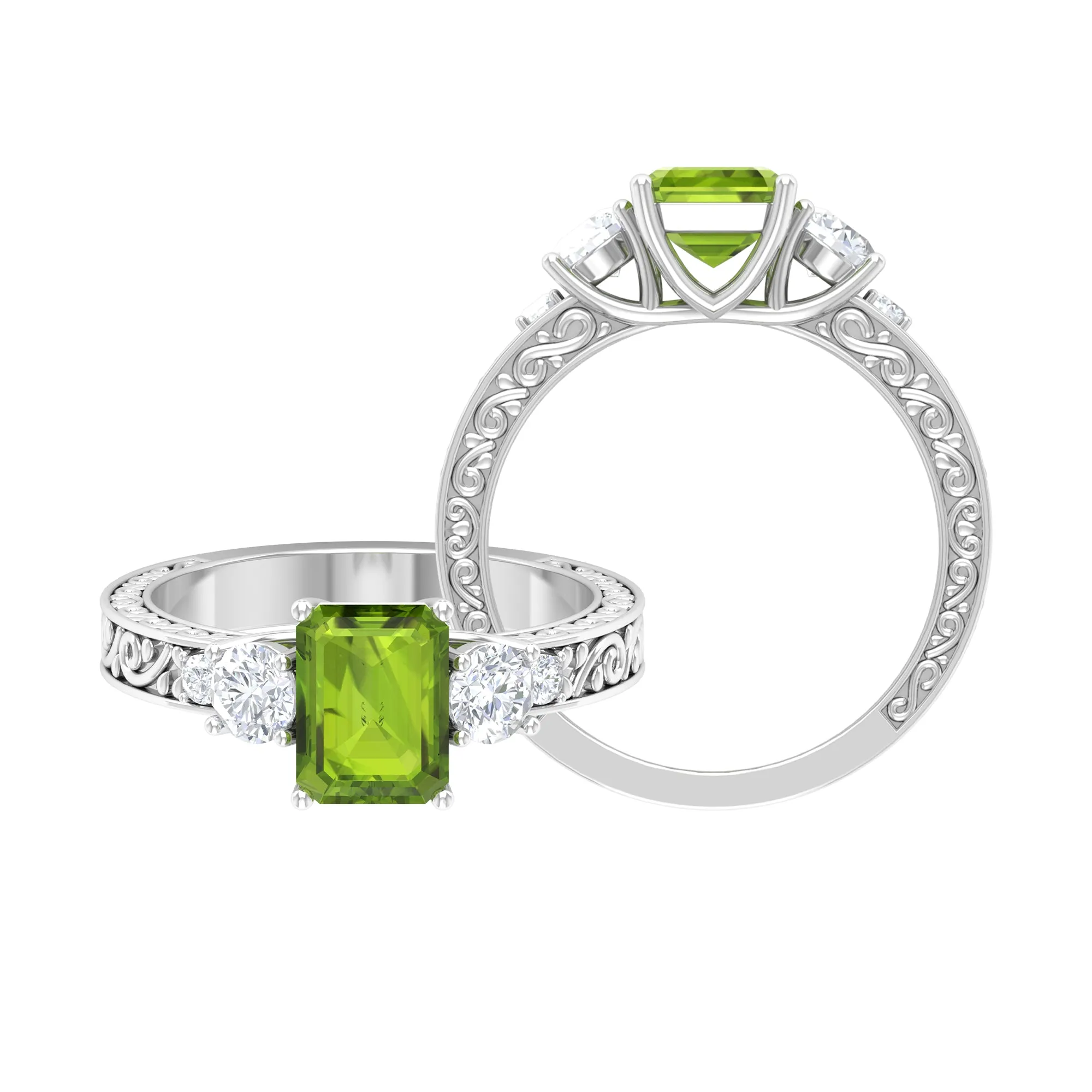 Octagon Cut Peridot Engagement Ring with Moissanite