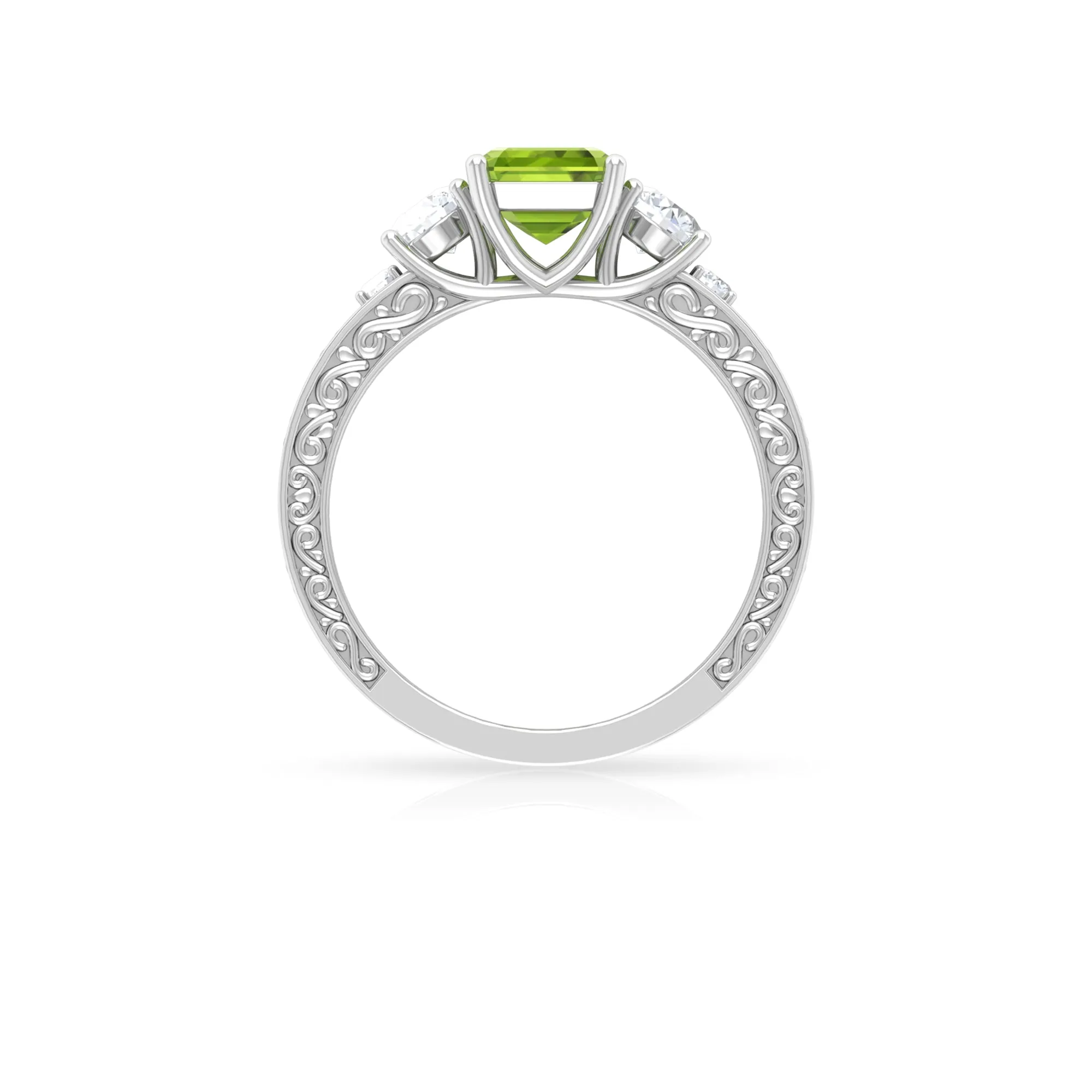 Octagon Cut Peridot Engagement Ring with Moissanite