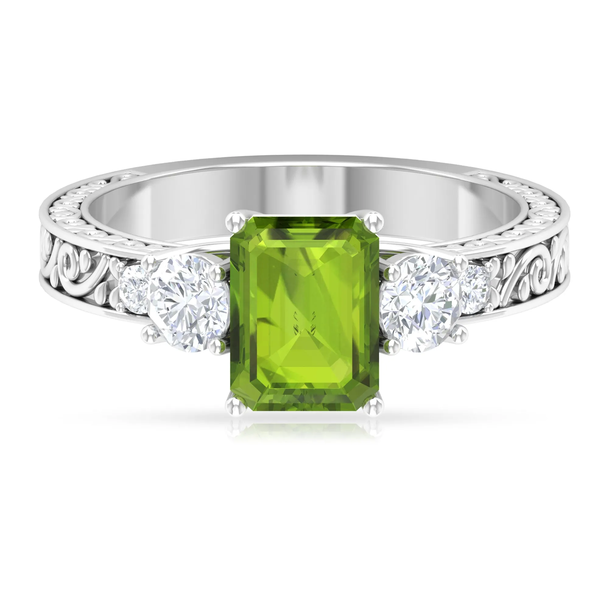 Octagon Cut Peridot Engagement Ring with Moissanite