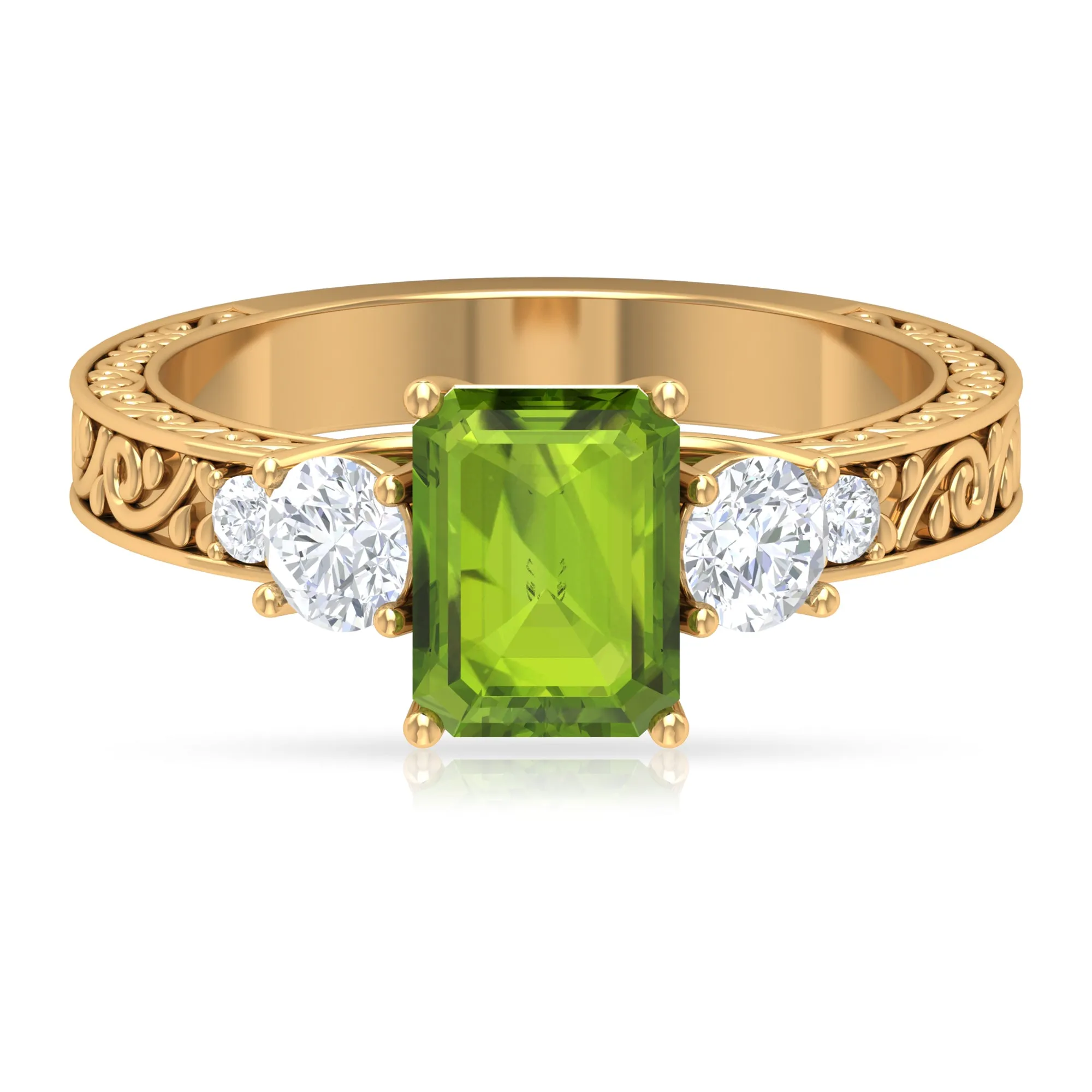 Octagon Cut Peridot Engagement Ring with Moissanite