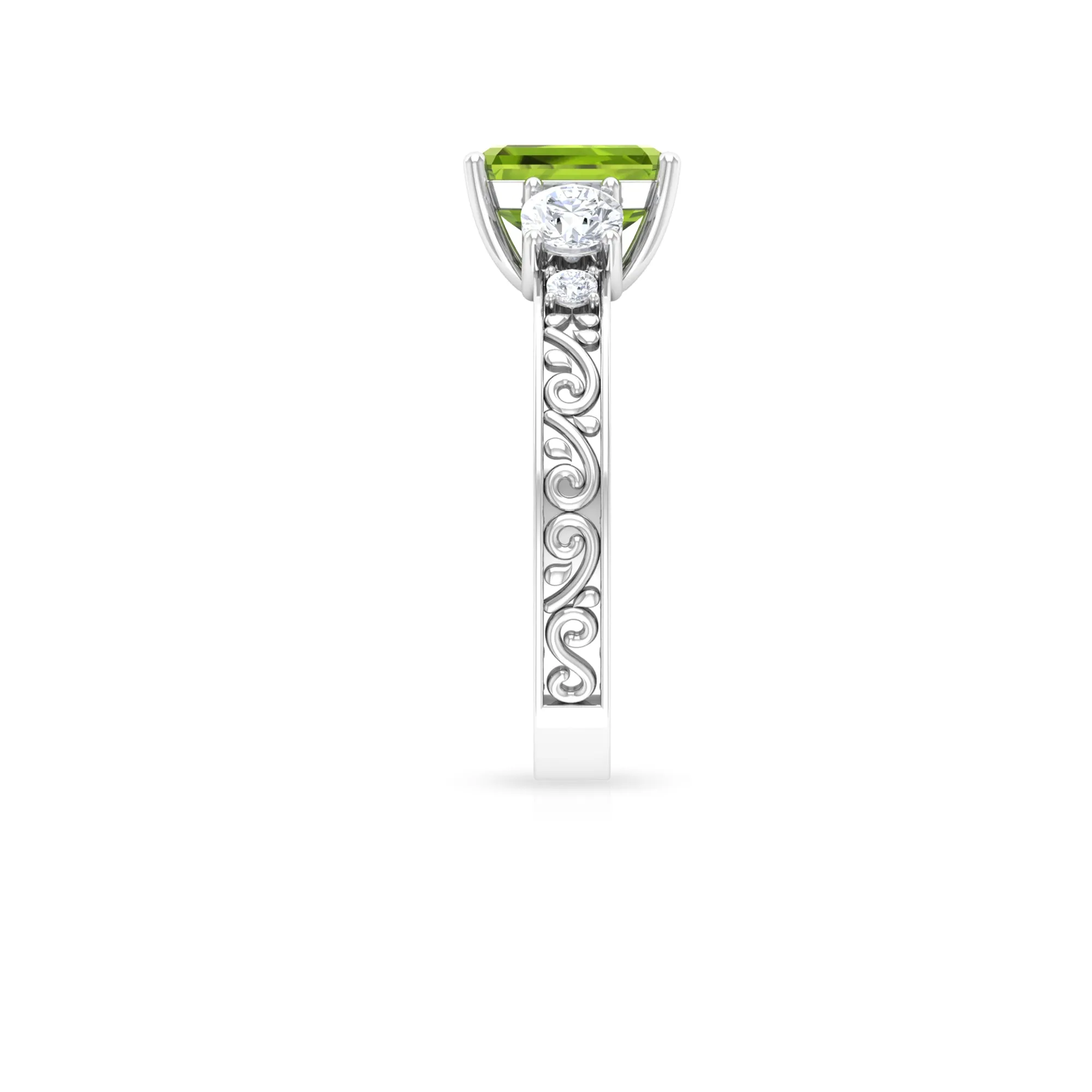 Octagon Cut Peridot Engagement Ring with Moissanite