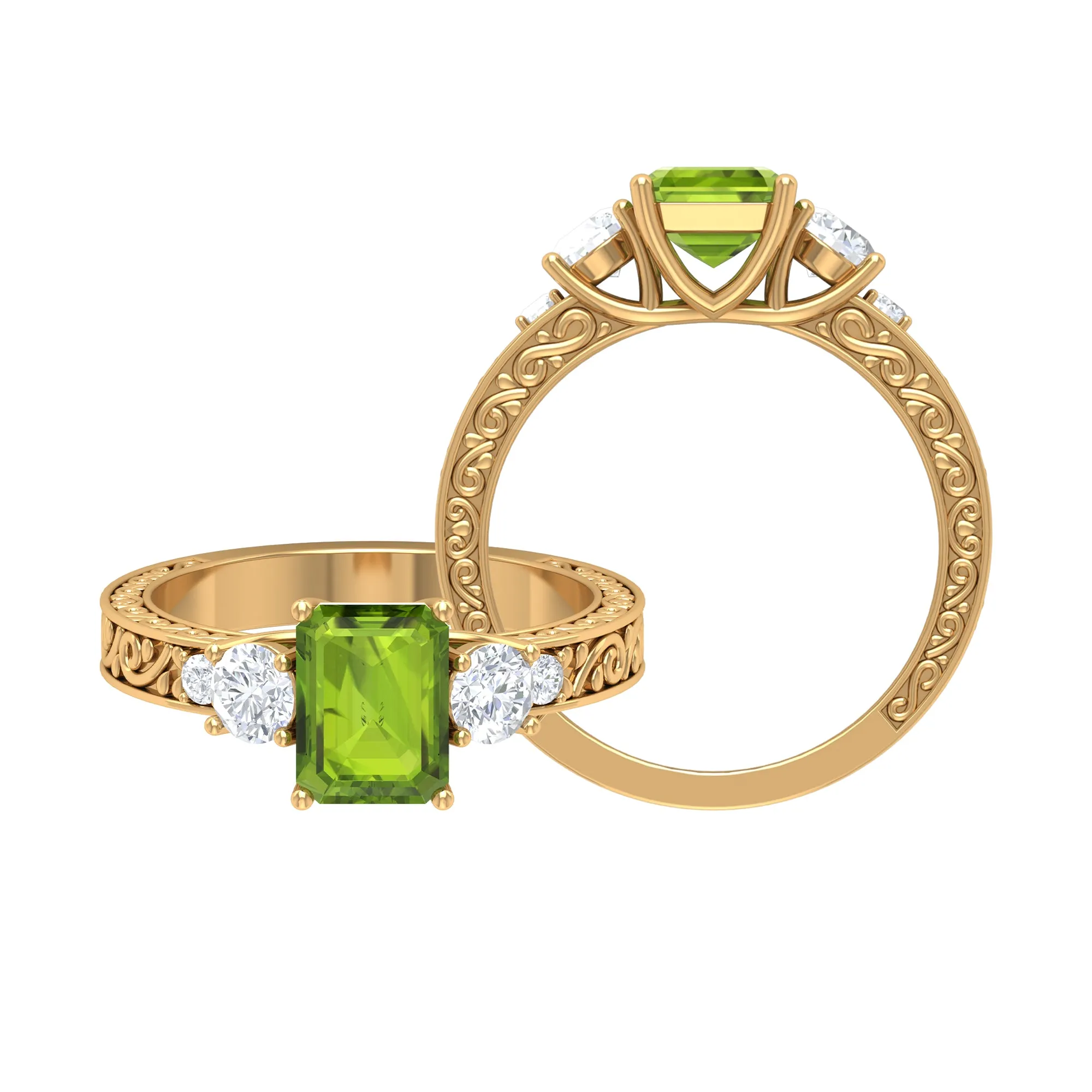 Octagon Cut Peridot Engagement Ring with Moissanite