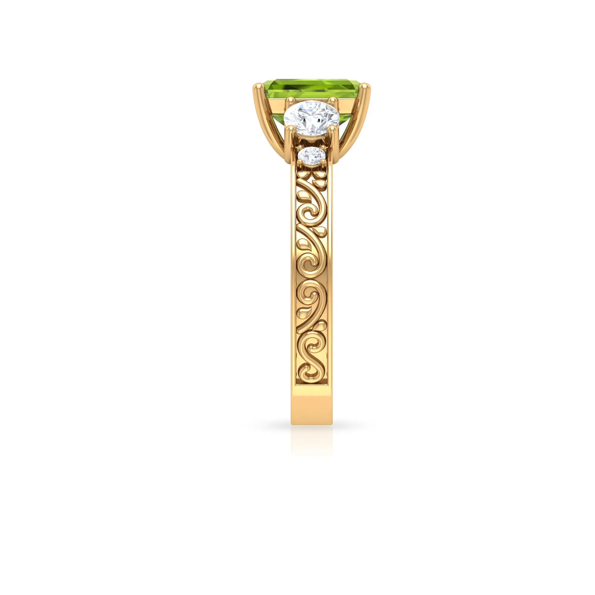 Octagon Cut Peridot Engagement Ring with Moissanite