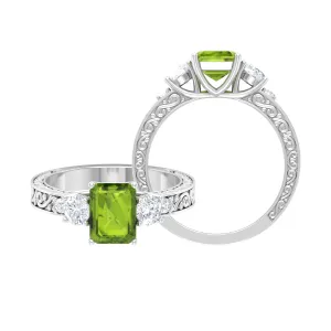 Octagon Cut Peridot Engagement Ring with Moissanite