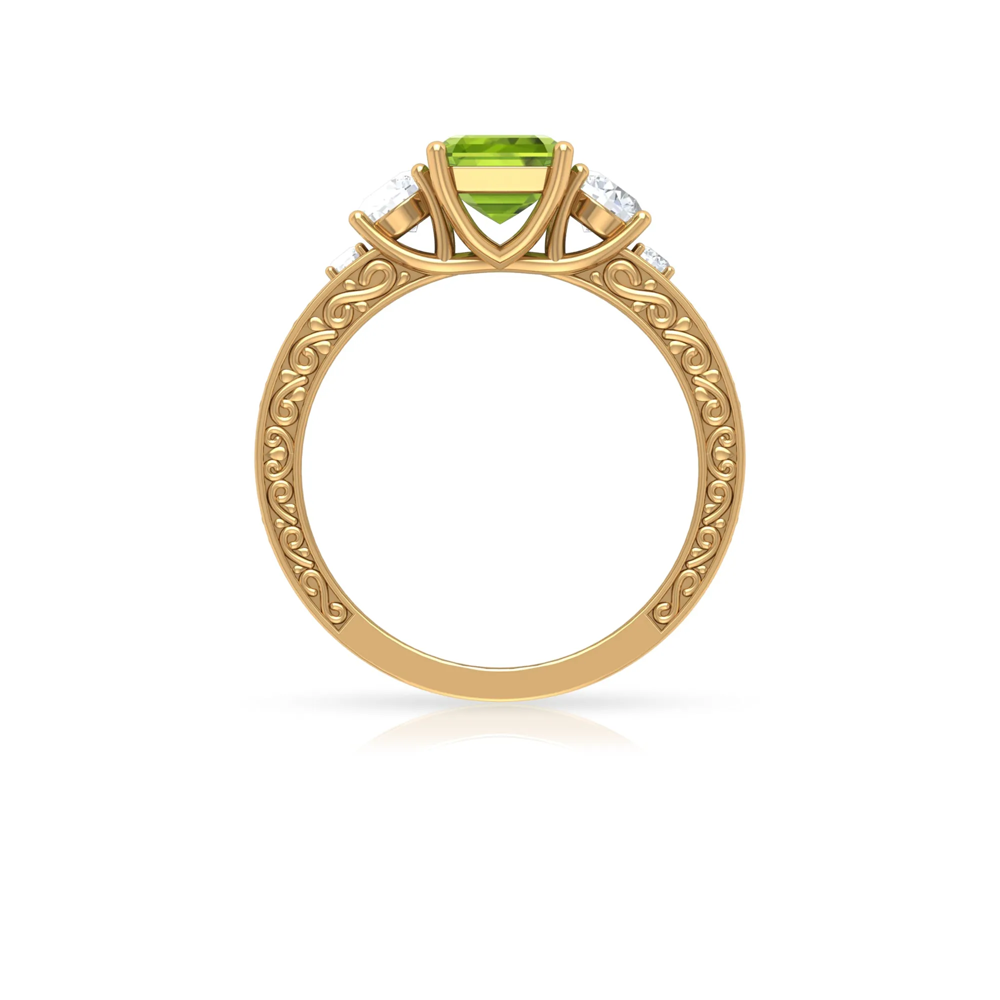 Octagon Cut Peridot Engagement Ring with Moissanite