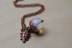 Opal & Copper Acorn Necklace | Nature Jewelry | Opalite Gemstone Acorn | Fall Acorn Charm Necklace