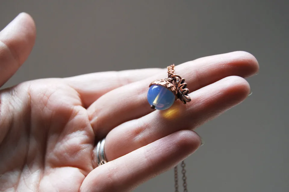 Opal & Copper Acorn Necklace | Nature Jewelry | Opalite Gemstone Acorn | Fall Acorn Charm Necklace