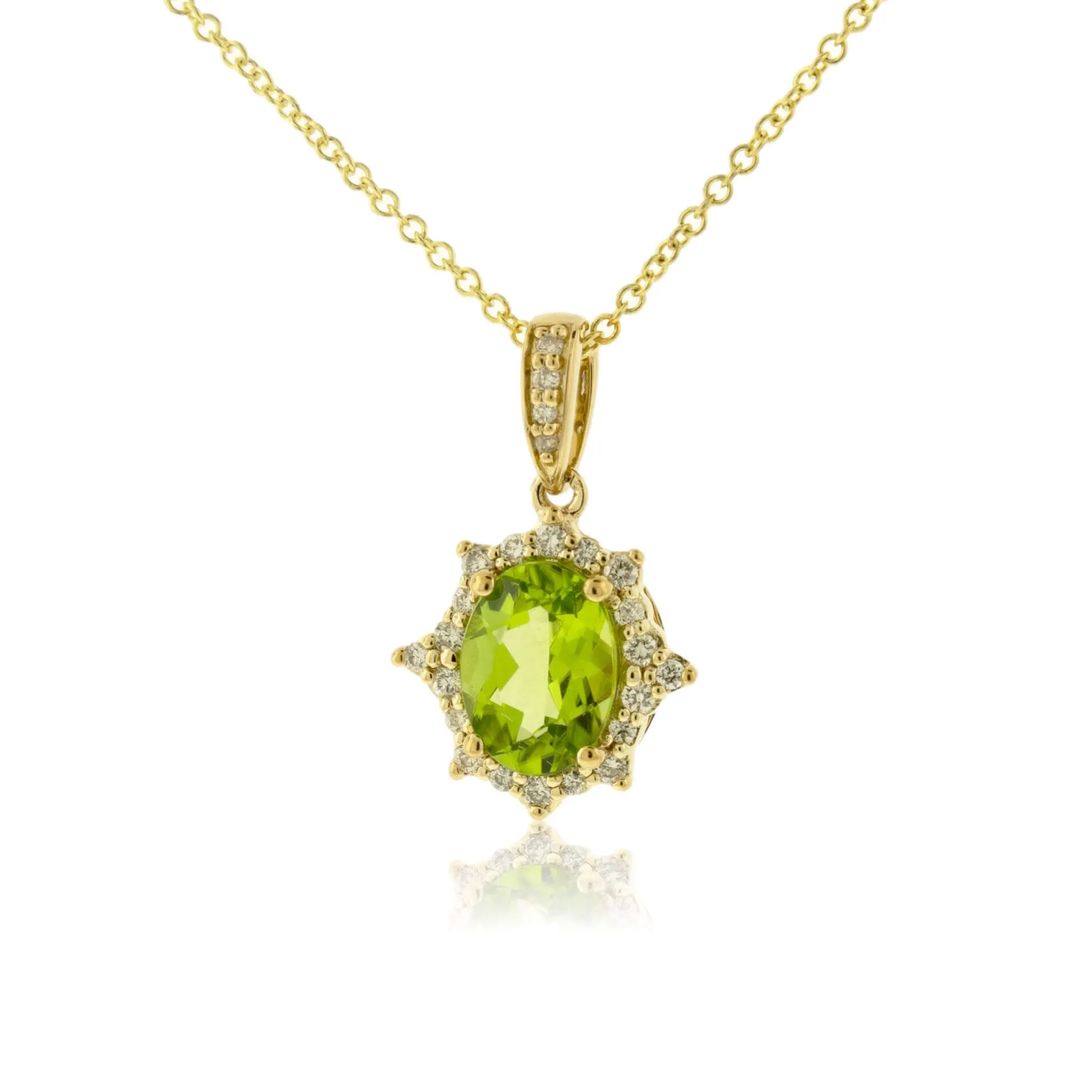 Oval-Cut Peridot & Vintage Inspired Diamond Halo Pendant