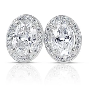 Oval Diamond Halo Stud Earrings 1.21 Carat tw. 18K White