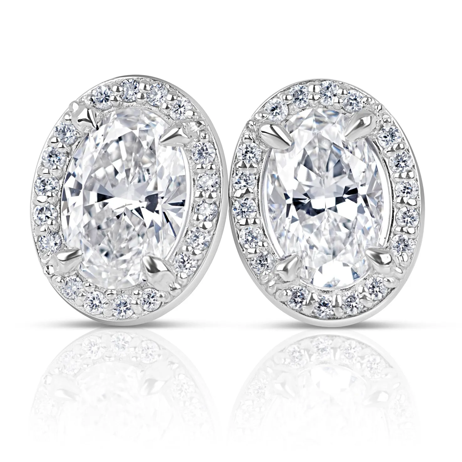 Oval Diamond Halo Stud Earrings 1.21 Carat tw. 18K White