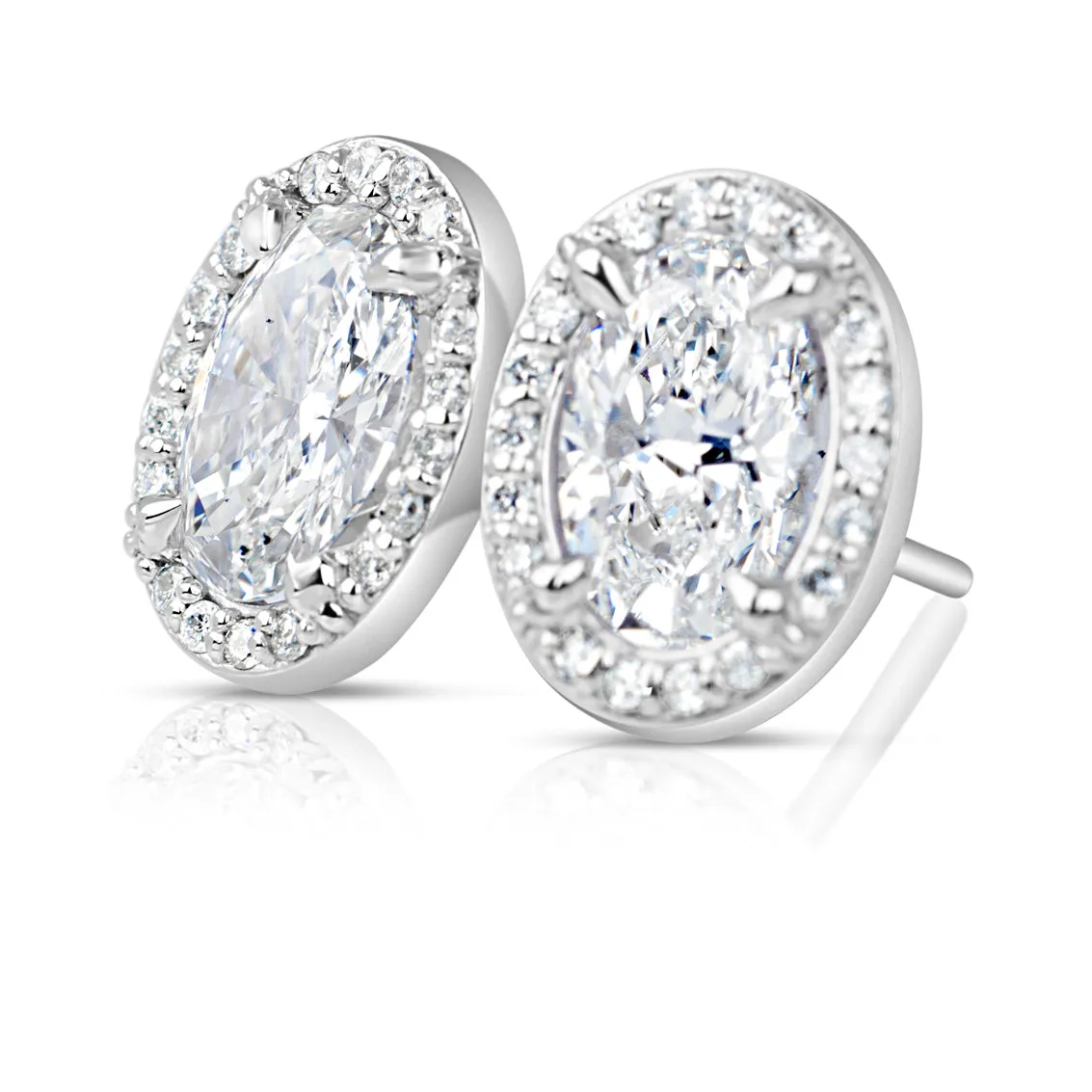 Oval Diamond Halo Stud Earrings 1.21 Carat tw. 18K White
