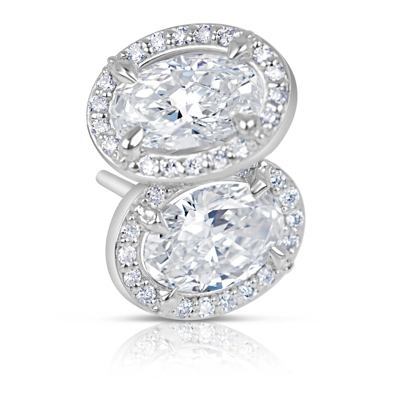 Oval Diamond Halo Stud Earrings 1.21 Carat tw. 18K White