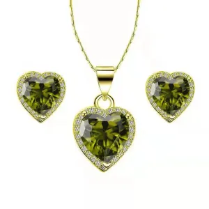 Paris Jewelry 18k Yellow Gold Plated Heart 4 Carat Created Peridot Full Set Necklace, Earrings 18 Inch