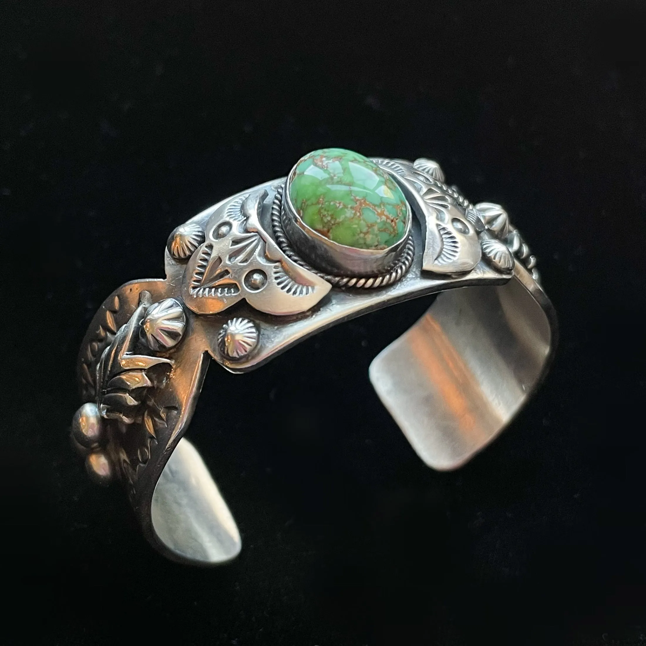 Paul Livingston Sterling Silver Navajo Cuff Bracelet, Carrico Lake Turquoise Native American Bracelet 67.3 G