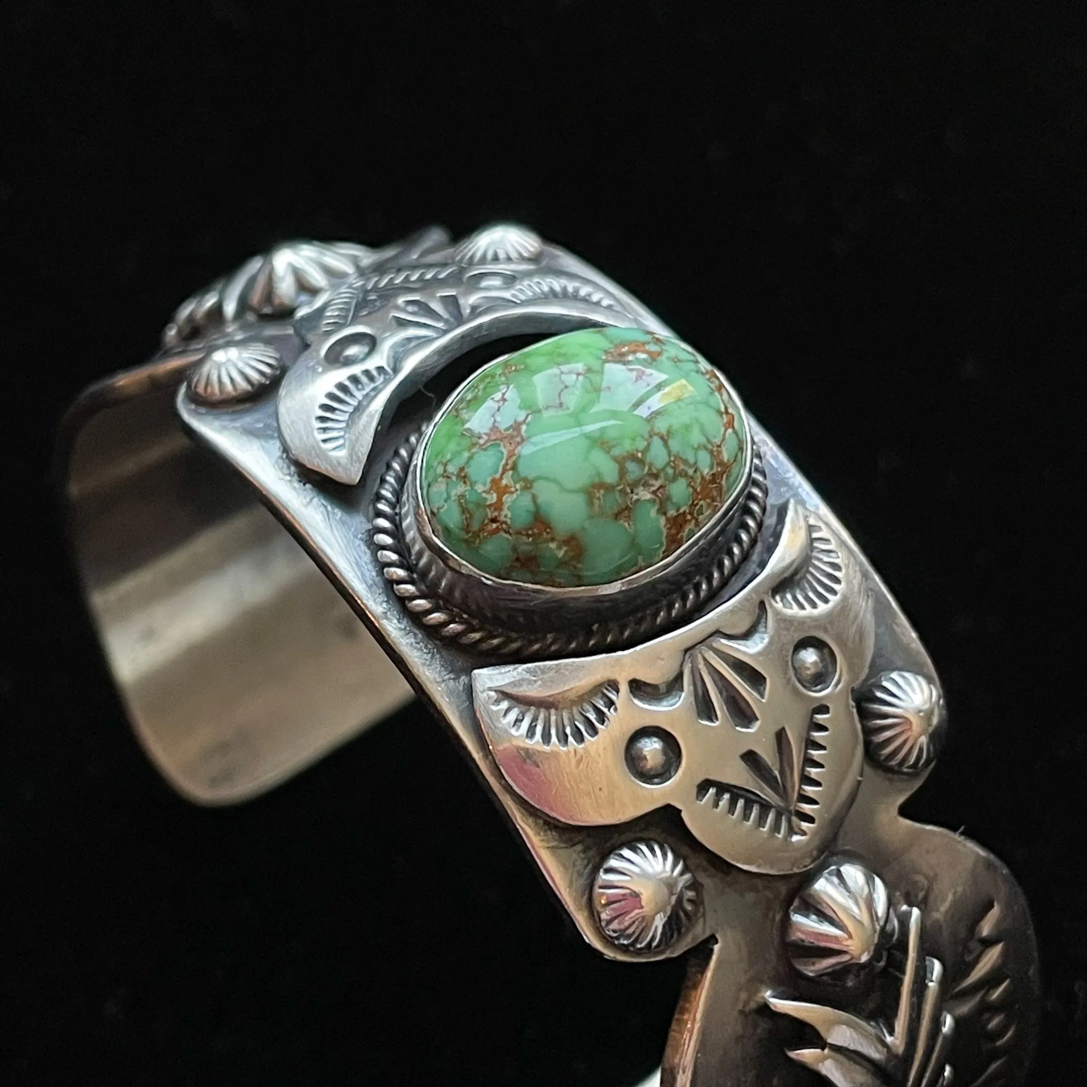 Paul Livingston Sterling Silver Navajo Cuff Bracelet, Carrico Lake Turquoise Native American Bracelet 67.3 G