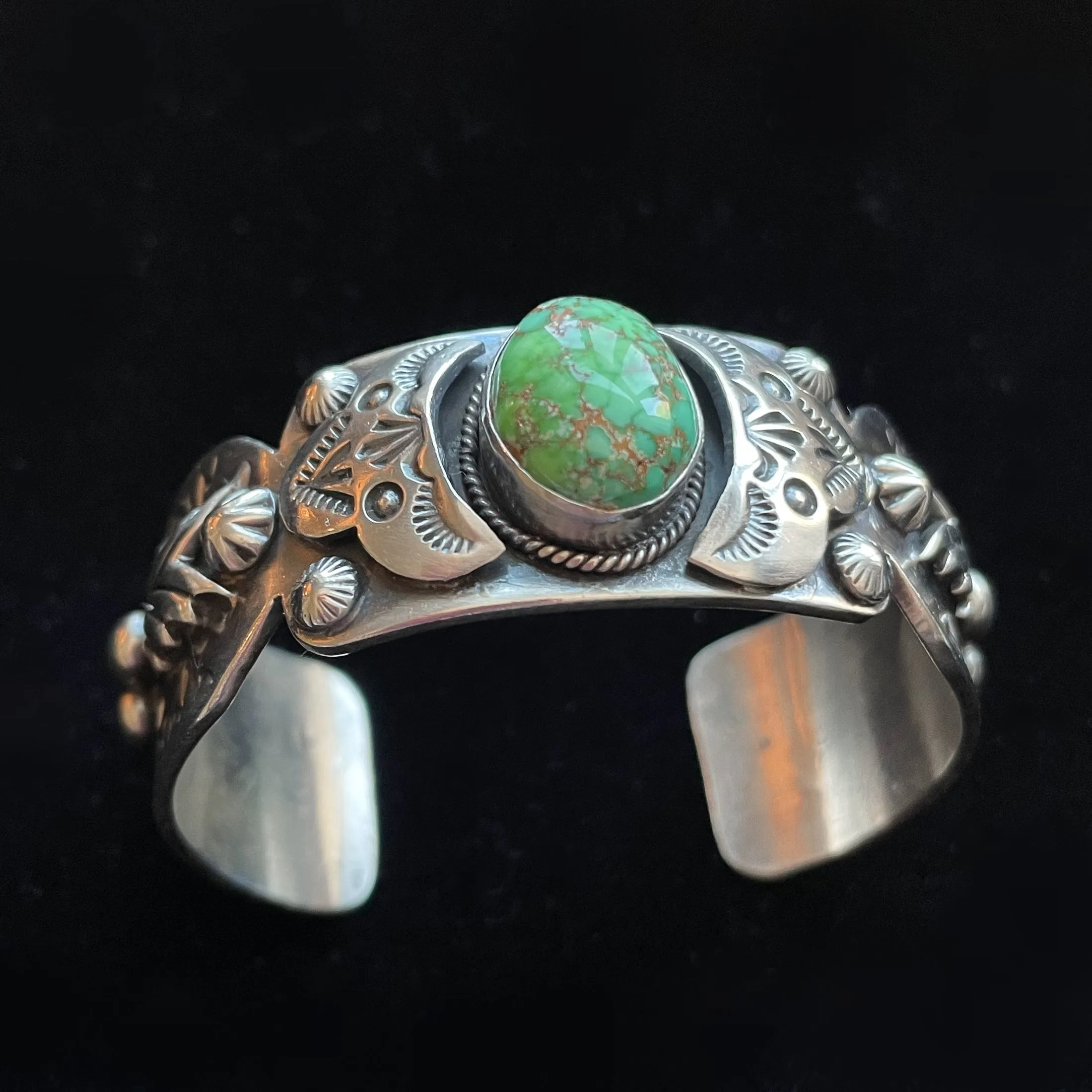 Paul Livingston Sterling Silver Navajo Cuff Bracelet, Carrico Lake Turquoise Native American Bracelet 67.3 G