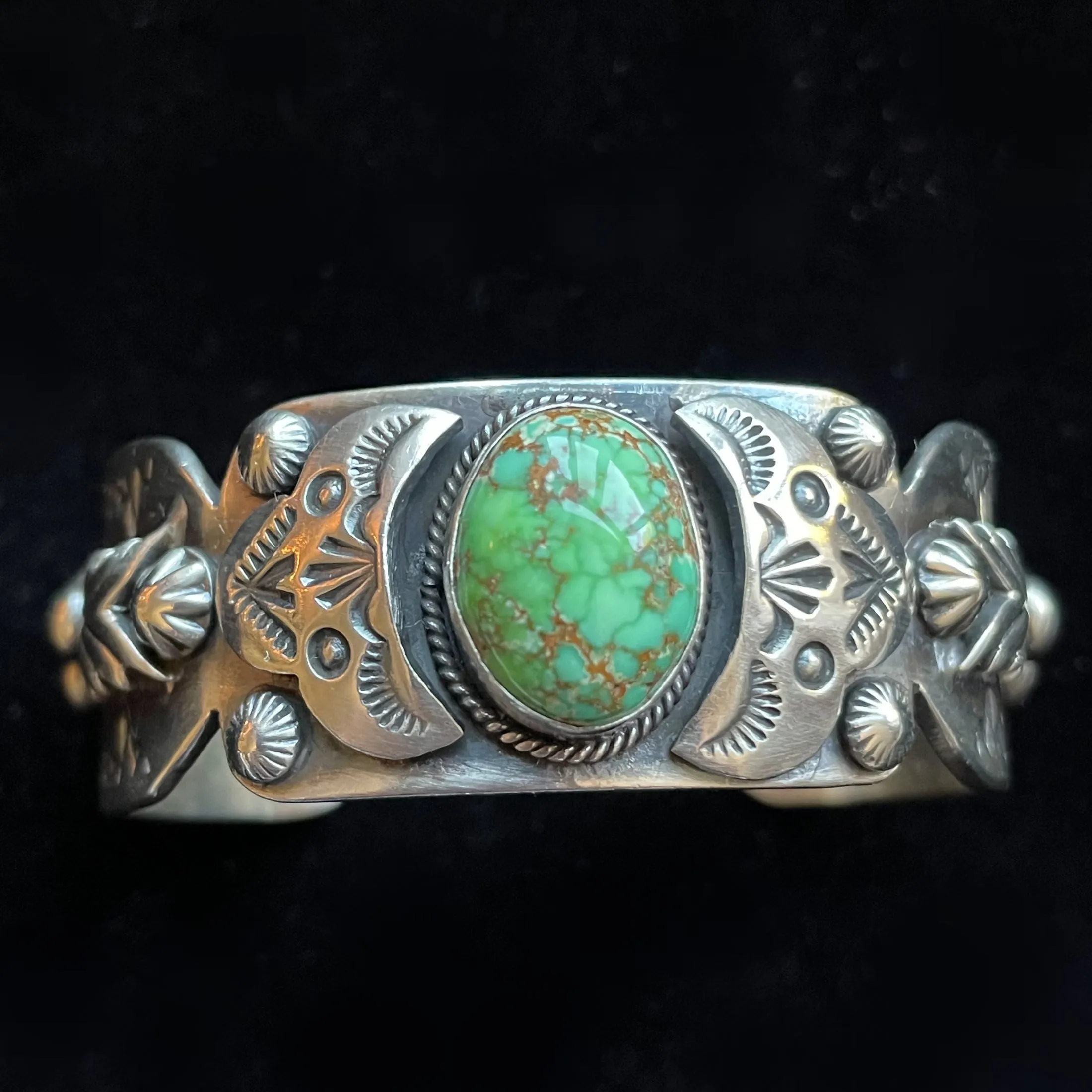 Paul Livingston Sterling Silver Navajo Cuff Bracelet, Carrico Lake Turquoise Native American Bracelet 67.3 G