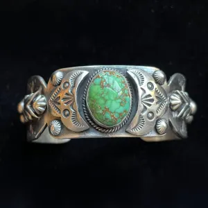 Paul Livingston Sterling Silver Navajo Cuff Bracelet, Carrico Lake Turquoise Native American Bracelet 67.3 G